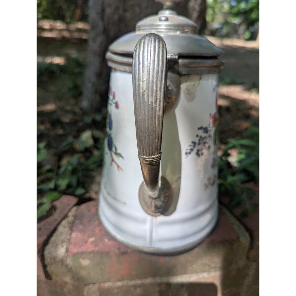 Antique Manning Bowman Blackberry Enamel Pewter Graniteware Coffee Pot 19th C